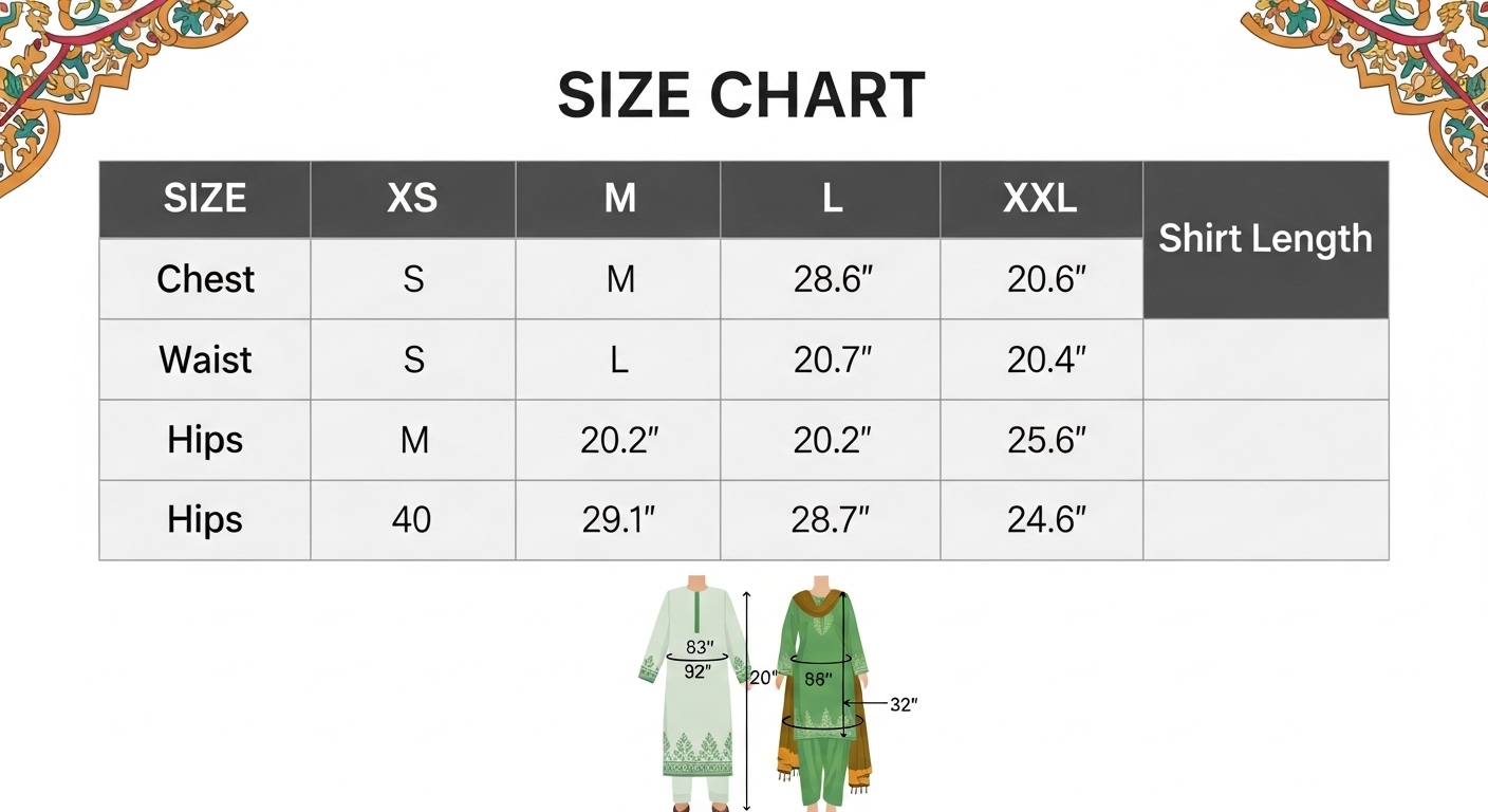 Size Chart for Pakistani Clothes